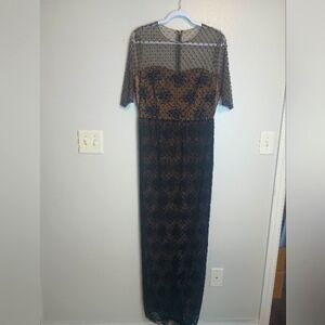 David Meister Black Lace Beaded Long Evening Dress Size 10